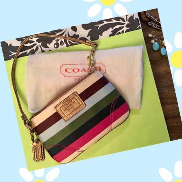 Coach Multi Colored Striped Wristlet. Not Leather. Fabric. EUC. - Picture 3 of 4